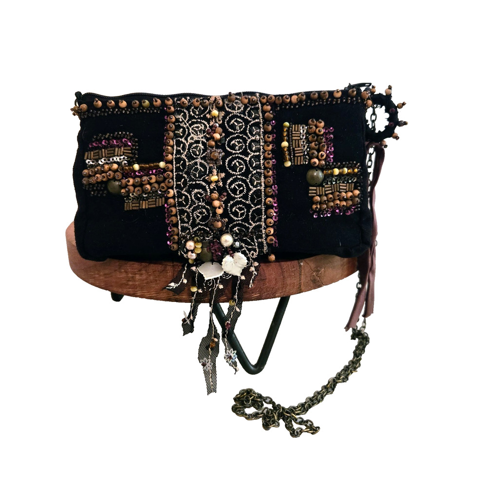 MARY FRANCES Beaded & Black Lace Vintage Evening Handbag Purse